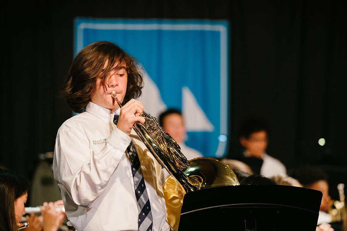 Jordan Petan playing the French Horn